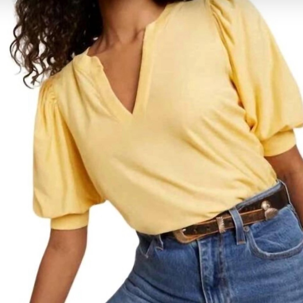 Nation LTD Lou Peasant yellow, V-neck T-shirt